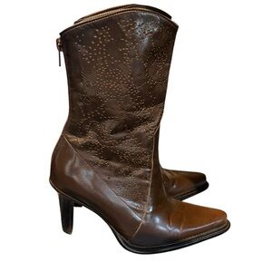 Vintage 2000’s  Arturo Chiang Brown Leather Pointed-Toe Heel Calf Leather Boots